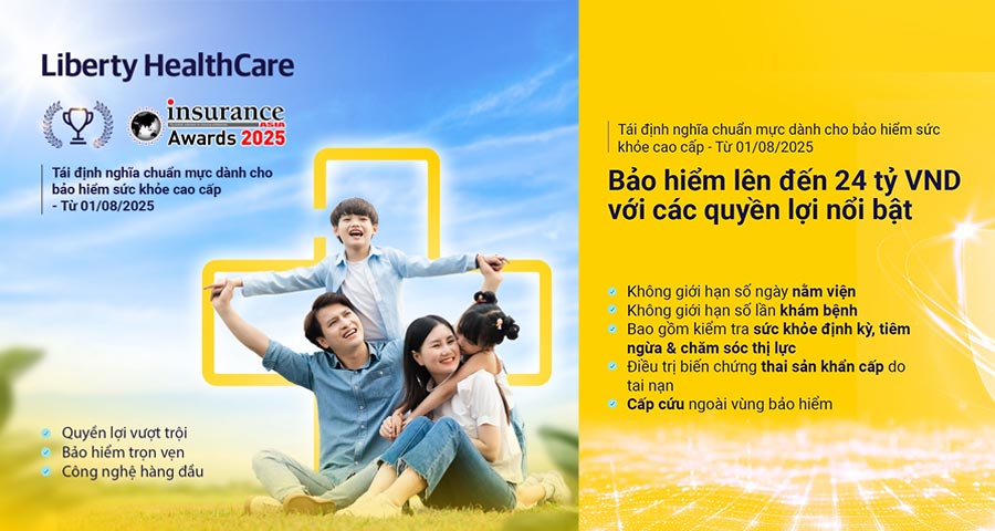 Bảo hiểm Sức khỏe Cao cấp Liberty HealthCare phiên bản mới nhất với công nghệ e-Claim hiện đại, quyền lợi không giới hạn số ngày nằm viện, khám bệnh, điều trị biến chứng thai sản và dịch vụ khách hàng 24/7 miễn cước toàn quốc.