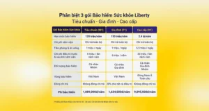 So sánh bảo hiểm sức khỏe Liberty Tiêu chuẩn, Gia đình, Cao cấp mới nhất. Phí từ 1.6 triệu/năm, quyền lợi đến 2.4 tỷ. Tư vấn chọn gói phù hợp.